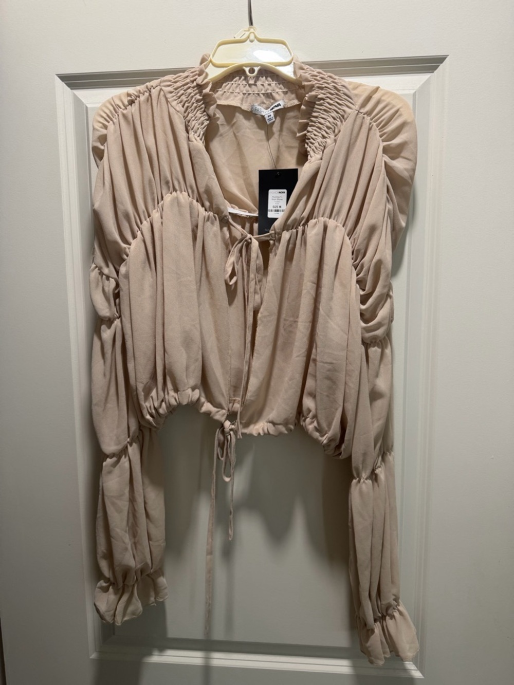 Fashion Nova Beige Ruched Long-Sleeve Blouse